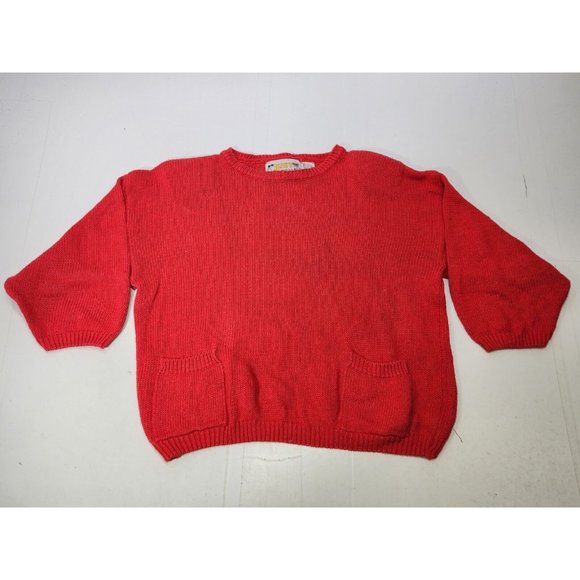 Just Cristina Womens Sweater Red Crop Pockets 3/4 Sleeve Shoulder Pads Vintage L - Picture 1 of 8